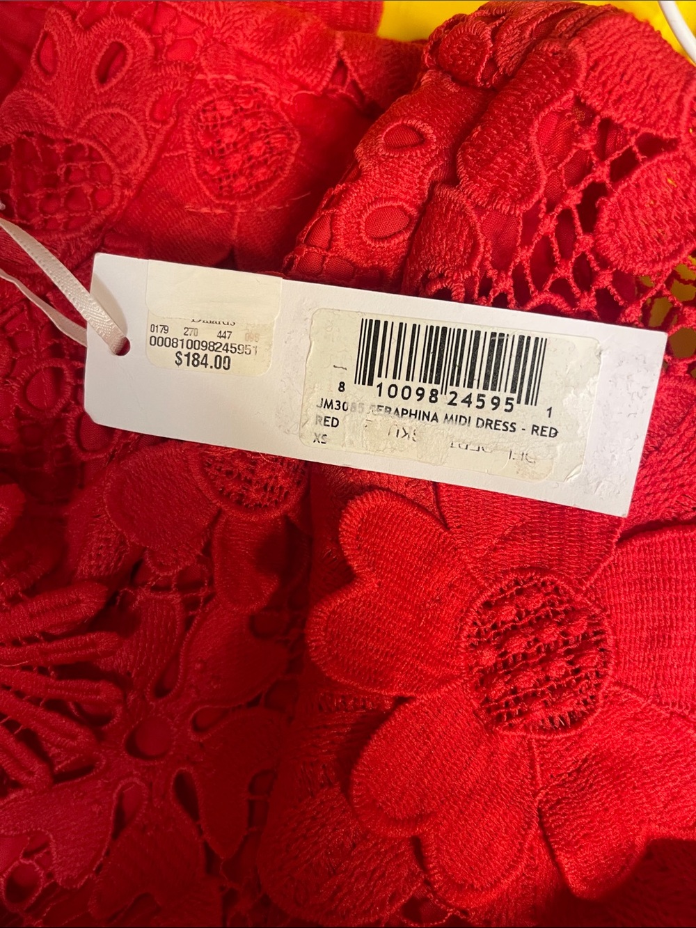 Red 3D Floral Midi Dress with Lace Overlay - Picture 9 of 9